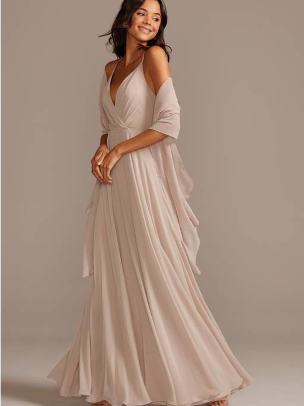 Celebrate DB Studio Elegant V-Neck Chiffon Evening Dress in Champaign